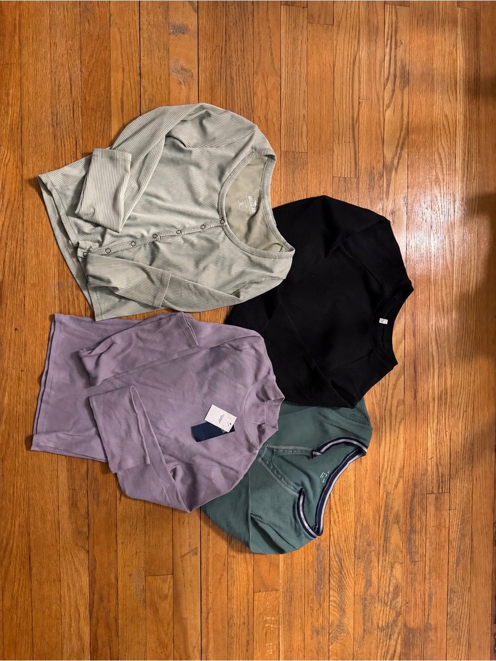Assorted Ribbed Long Sleeve Tops -Sage, Black, Lavender, Teal